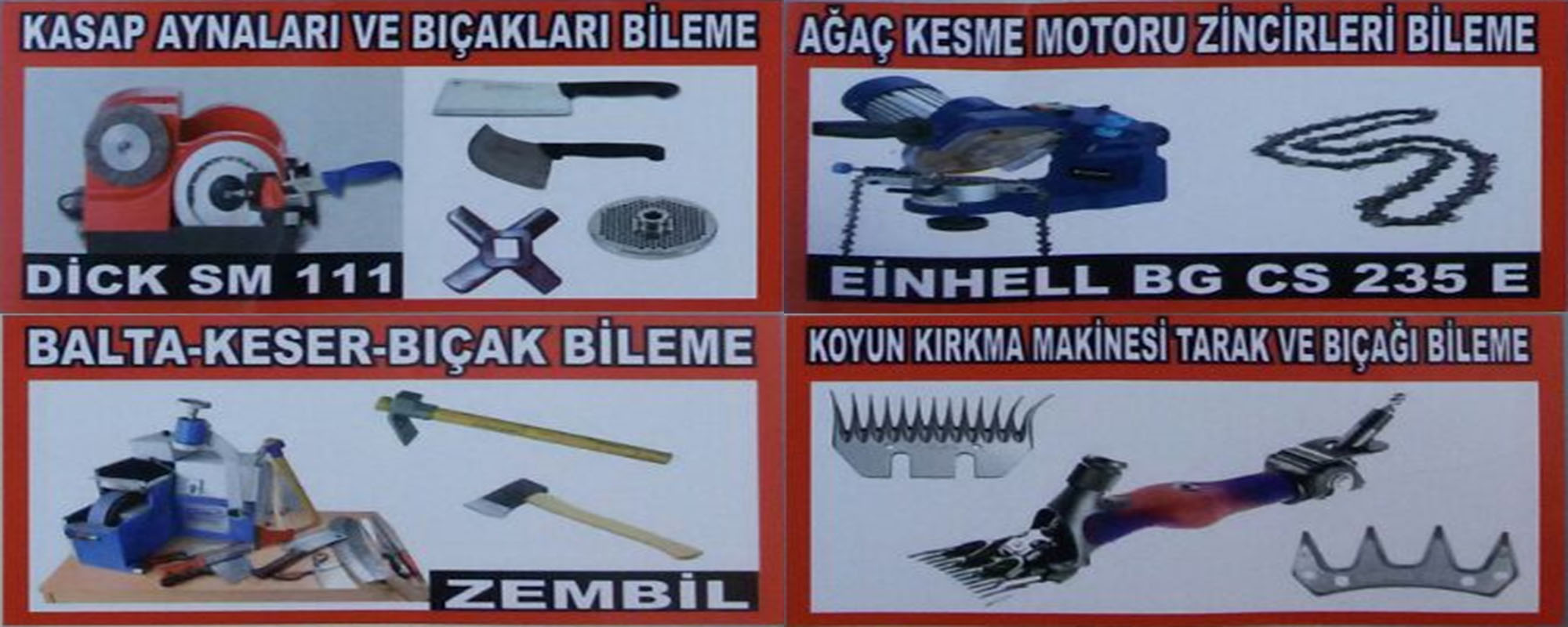 Bıçak, balta, zincir ve kırkma makinesi bileme